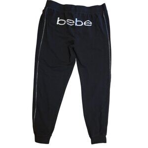 Bebe Women's Size XL Black Joggers With Logo Contrast Stitching Drawstring Waist